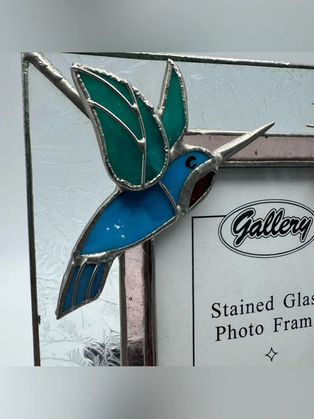 Handmade Stained Glass Hummingbird Photo Frame 3.5x5 Floral Art Glass Desk Frame